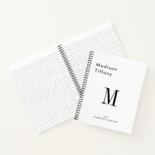 Minimal Monogram Black and White Custom Name Year Notebook