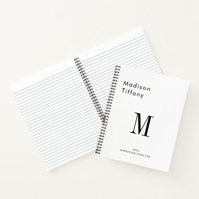 Minimal Monogram Black and White Custom Name Year Notebook (Inside)