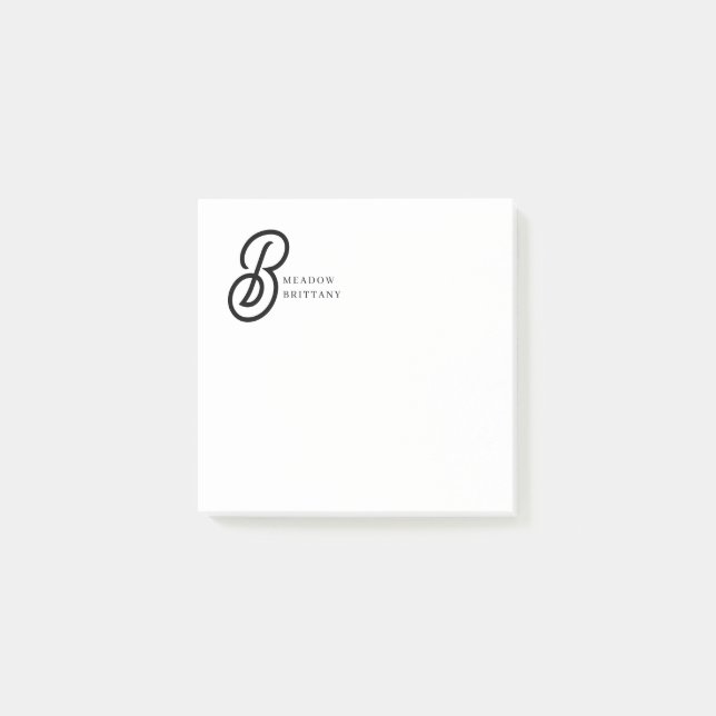 Minimal Monogram Black and White Custom Name Year Post-it Notes (Front)