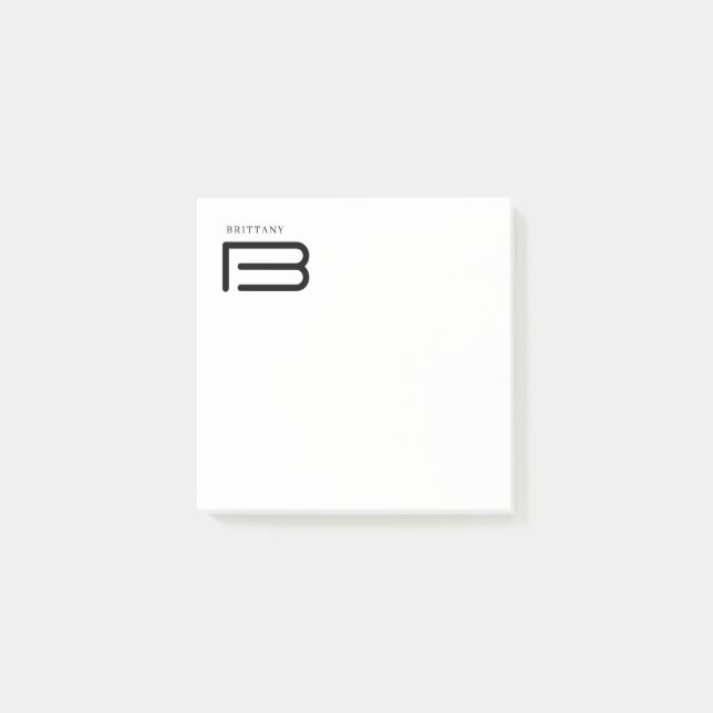 Minimal Monogram Black and White Custom Name Year Post-it Notes (Front)