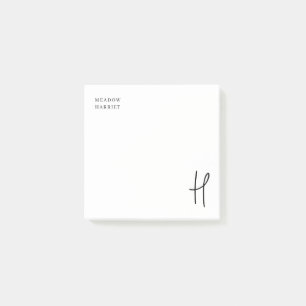 Minimal Monogram Black and White Custom Name Year Post-it Notes