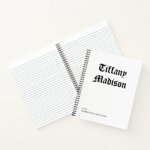 Minimal Monogram Black and White Gothic Name Year Notebook