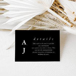 Minimal Monogram Black and White Wedding Detail Enclosure Card