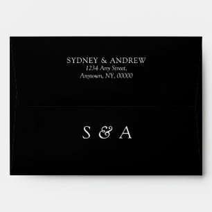Minimal Monogram Black Wedding Return Address Envelope