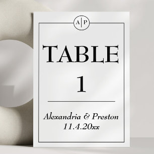 Minimal Monogram Black & White Table Numbers