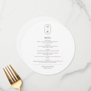 Minimal Monogram Black & White Wedding Menu