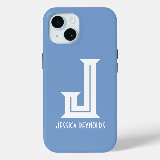 Minimal Monogram Blue Case-Mate iPhone Case (Back)