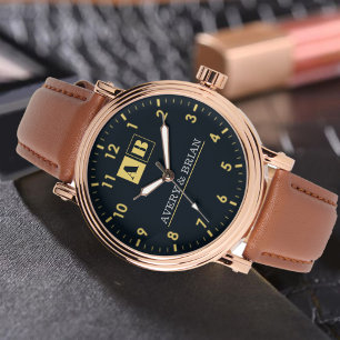 Minimal Monogram bride and groom couple Watch