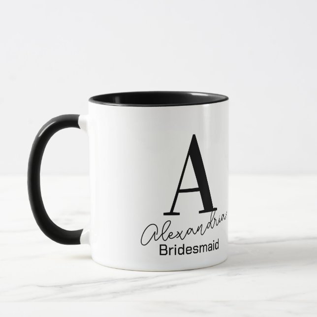 Minimal Monogram Bridesmaid Black and White Mug (Left)