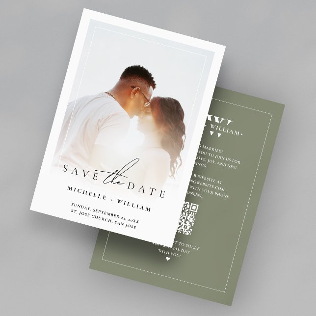 Minimal Monogram Budget Wedding Photo Frame Sage  Save The Date (Minimalist Monogram Wedding Photo Frame Sage Save The Date
)