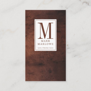 Minimal Monogram Dark Brown Leather Texture Business Card