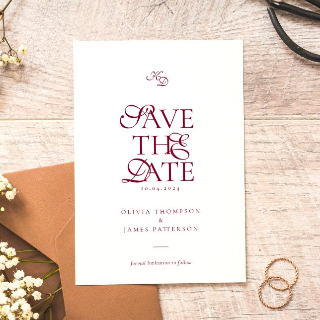 Minimal Monogram Deep Burgundy Script Wedding Save The Date (Creator Uploaded)