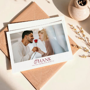 Minimal Monogram Deep Burgundy Script Wedding Thank You Card