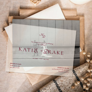 Minimal Monogram Deep Burgundy Script Wedding Vellum Invitations