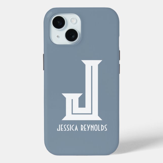 Minimal Monogram Dusty Blue Case-Mate iPhone Case (Back)