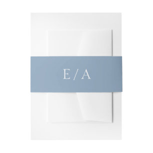 Minimal Monogram Dusty Blue Elegant Wedding Invitation Belly Band