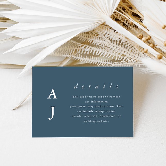 Minimal Monogram Dusty Blue Wedding Guest Details Enclosure Card (Creator Uploaded)