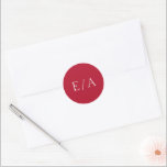 Minimal Monogram Elegant Modern Red Wedding Classic Round Sticker<br><div class="desc">Modern red wedding sticker featuring a minimal design with your monogram in a classic serif font.  This simple design is great for a traditional or formal wedding invitation suite.  Use these stickers as envelope seals or for your wedding favours.</div>