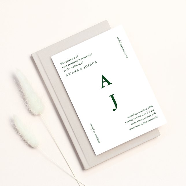 Minimal Monogram Emerald Green Wedding Invitation (Creator Uploaded)