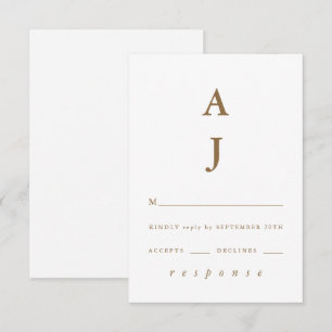 Minimal Monogram Golden Wedding RSVP Card