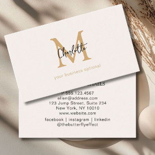 Minimal, Monogram, Handwriting, Beige  Business Card