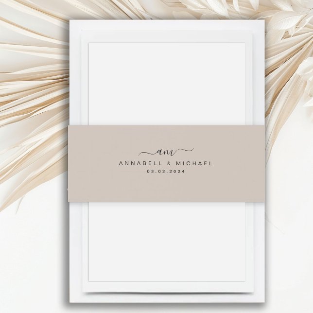 Minimal, Monogram, Handwriting Font, Wedding Invitation Belly Band (Minimal, Monogram, Handwriting Font, Wedding Invitation Belly Band)