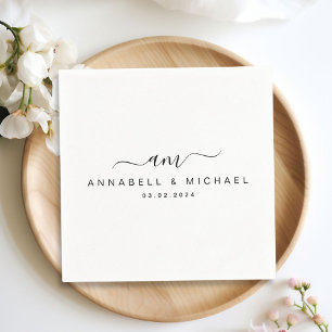 Minimal, Monogram, Handwriting Font, Wedding Napkin