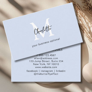 Minimal, Monogram, Handwriting, Lightblue  Business Card