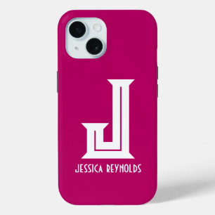 Minimal Monogram Hot Pink iPhone 15 Case