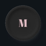 Minimal Monogram Inital Letter Black Pink Paper Plate<br><div class="desc">Preppy,  simple,  minimalist monogram-themed party supplies in deep blueish black and pastel pink colours.</div>