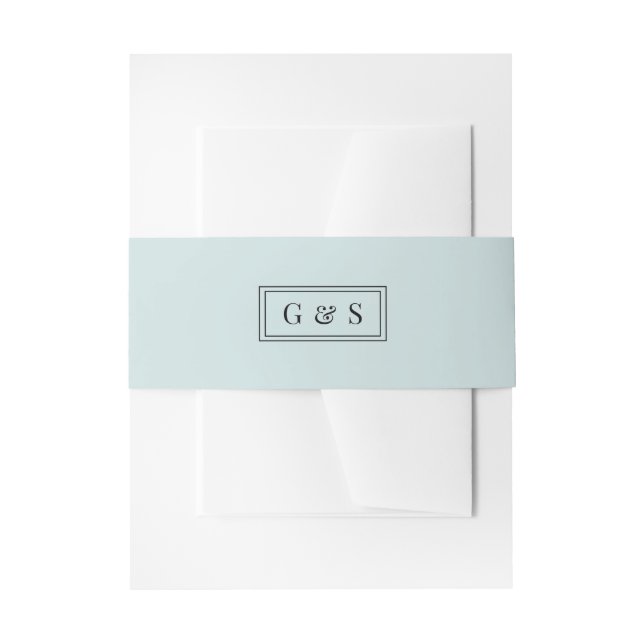 Minimal Monogram Light Teal Blue Wedding Invitation Belly Band (Front Example)