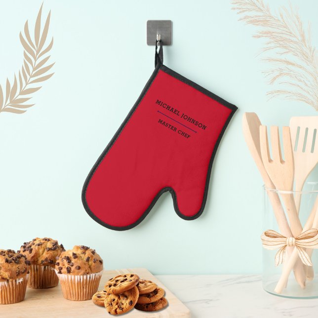 Minimal Monogram Master Chef Red and Black Kitchen Oven Mitt (Creator Uploaded)