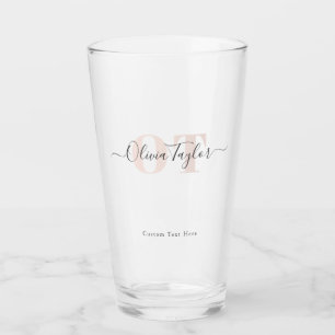 Minimal Monogram Modern Script Blush Personalised Glass