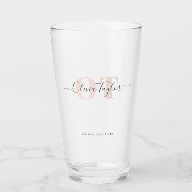 Minimal Monogram Modern Script Blush Personalised Glass (Front)