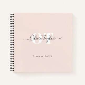Minimal Monogram Modern Script Blush Personalised Notebook
