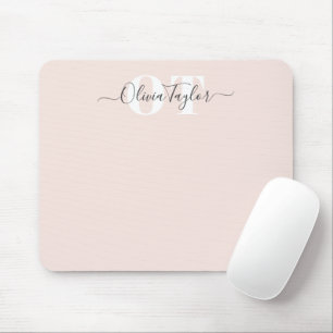 Minimal Monogram Modern Script Blush Professional Mouse Pad