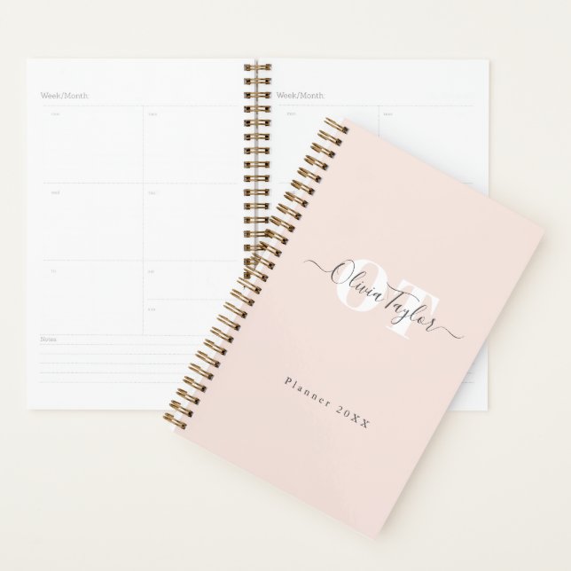 Minimal Monogram Modern Script Blush Professional  Planner (Display)