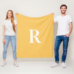 Minimal Monogram Modern Yellow Fleece Blanket