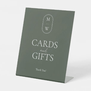 Minimal Monogram Moss Green Wedding Cards & Gifts Pedestal Sign