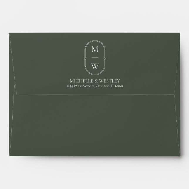 Minimal Monogram Moss Green Wedding Return Address Envelope (Back (Top Flap))