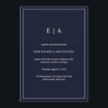Minimal monogram navy blue wedding invitation<br><div class="desc">Minimal monogram navy blue wedding invitation</div>