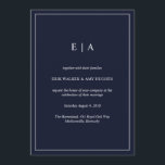 Minimal monogram navy blue wedding invitation<br><div class="desc">Minimal monogram navy blue wedding invitation</div>