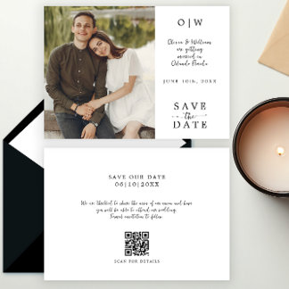 Minimal Monogram Photo QR Save the Date