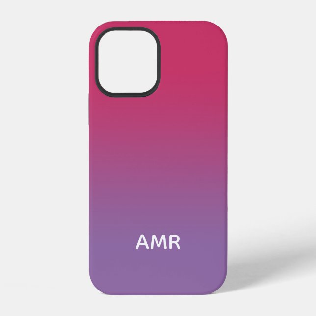 Minimal Monogram Raspberry Pink to Purple Gradient iPhone Case (Back)