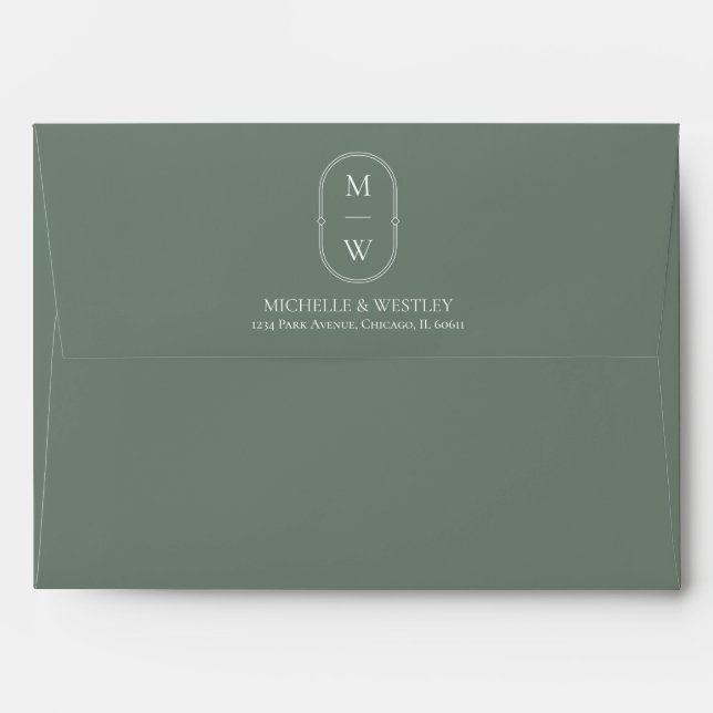 Minimal Monogram Sage Green Wedding Return Address Envelope (Back (Top Flap))