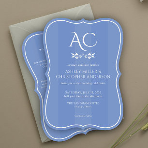Minimal Monogram Striped Blue All-in-One Wedding Invitation