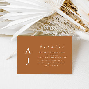 Minimal Monogram Terracotta Wedding Detail Enclosure Card