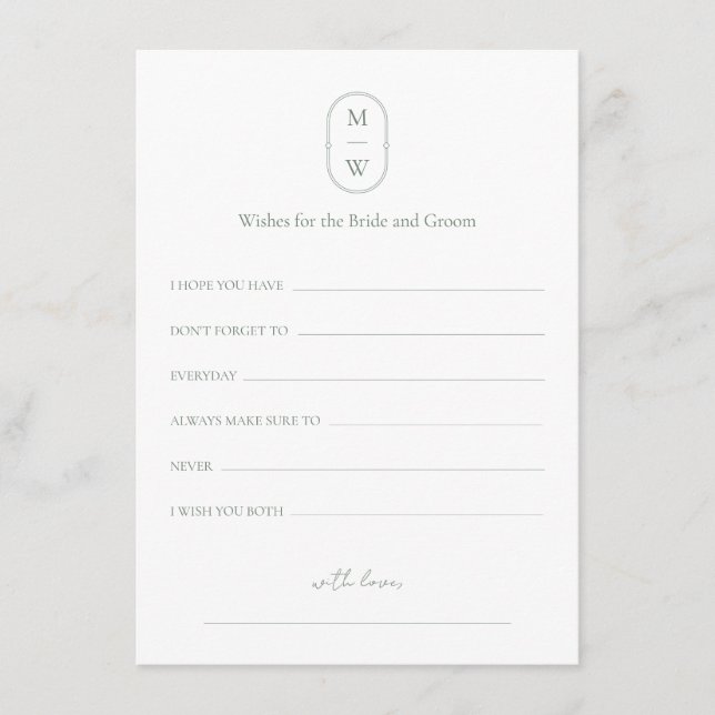 Minimal Monogram Wedding Wishes For Bride & Groom Advice Card (Front)