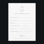 Minimal Monogram Wedding Wishes For Bride & Groom Advice Card<br><div class="desc">Minimal Monogram Sage Green Wedding Wishes For Bride & Groom Advice Card. Personalise the custom text above. You can find additional coordinating items in our "Minimalist Monogram Sage Green & Moss Green Wedding" collection. ***PLEASE NOTE: ALL OF THE WORDING AND TEXT AND BACKGROUND COLOR IS EDITABLE. You can change all...</div>