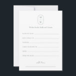 Minimal Monogram Wedding Wishes For Bride & Groom Advice Card<br><div class="desc">Minimal Monogram Sage Green Wedding Wishes For Bride & Groom Advice Card. Personalise the custom text above. You can find additional coordinating items in our "Minimalist Monogram Sage Green & Moss Green Wedding" collection. ***PLEASE NOTE: ALL OF THE WORDING AND TEXT AND BACKGROUND COLOR IS EDITABLE. You can change all...</div>